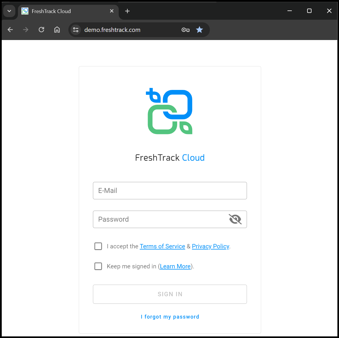 FreshTrack Cloud Customer Login Page