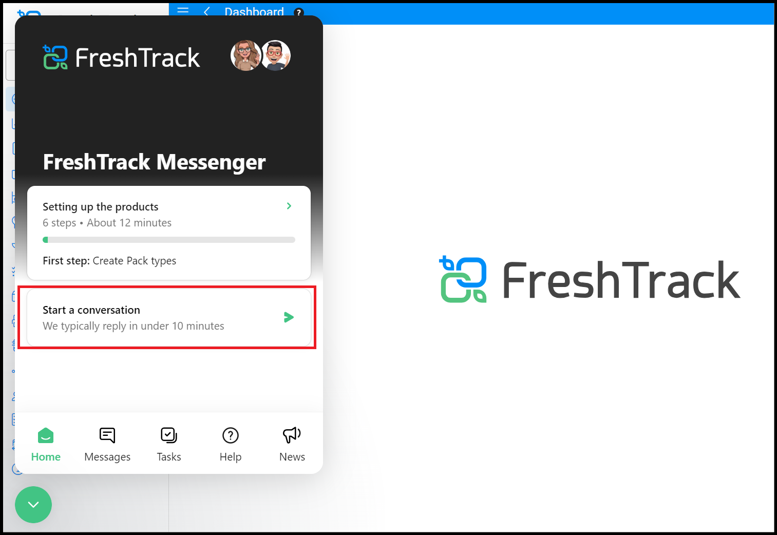 FreshTrack Messenger Start a conversation